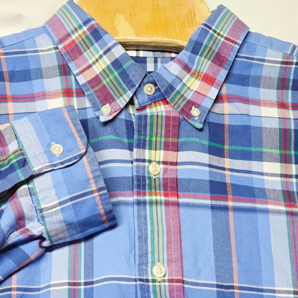 Ralph Lauren Button Down Shirt Men's 2XLT Blue Plaid Long Sleeve Tall Cotton